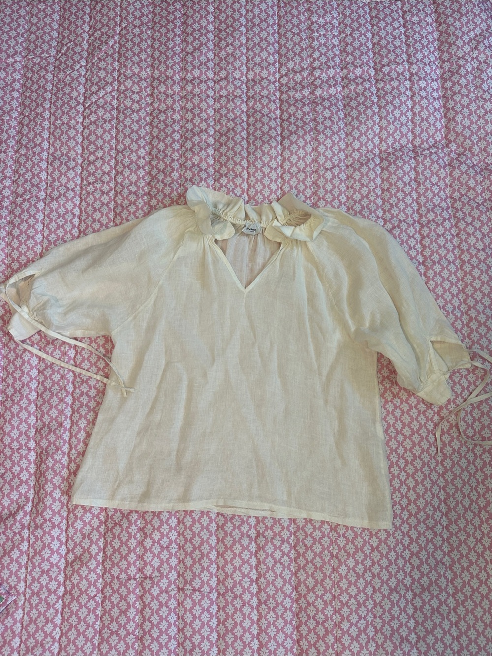 Italian Linen Cream Ruffled Blouse
